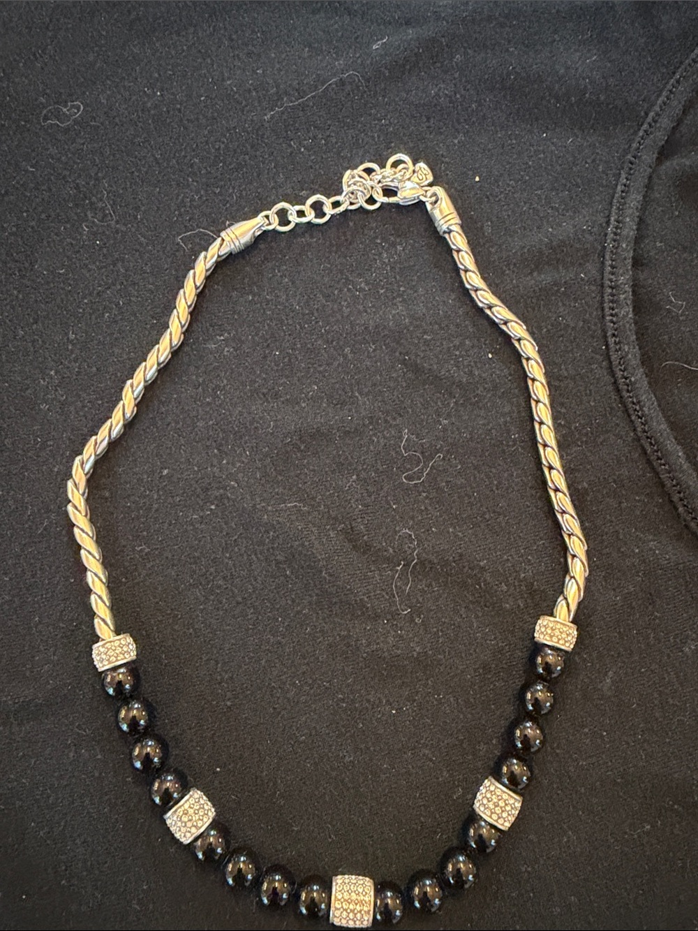 Brighton Black Bead Necklace with silver tone rope necklace